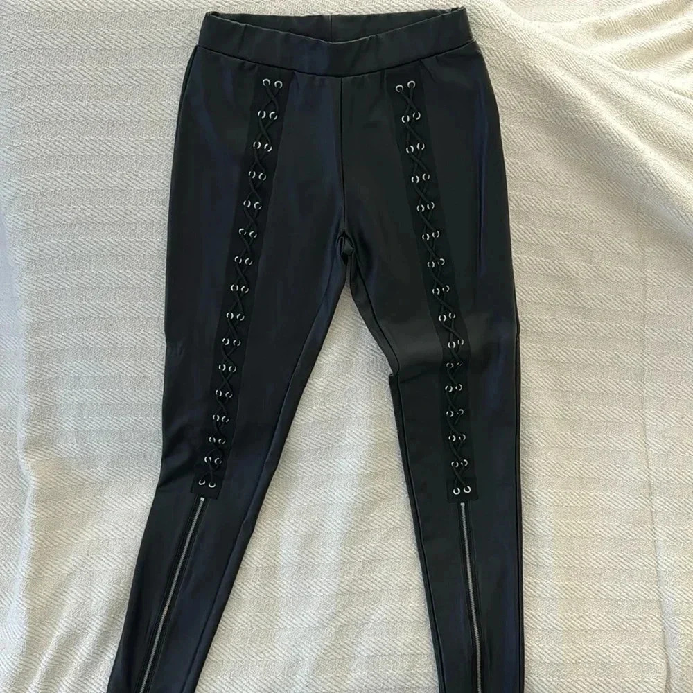 Faux Leather Laced Pants